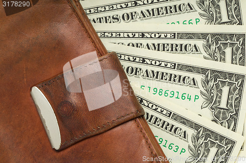 Image of leather wallet with money