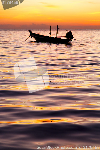 Image of sunrise boat  and sea in  china sea