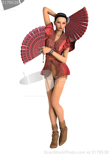 Image of Asian Woman with Battle Fans