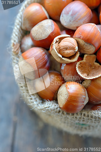 Image of Filbert nut in burlap sack