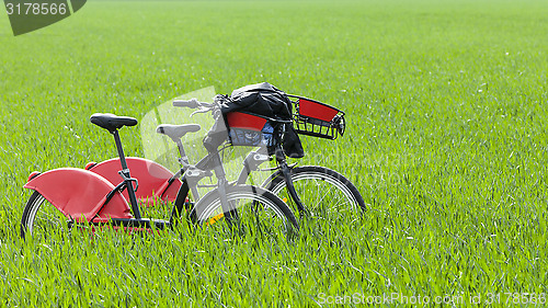 Image of Urban Bicycles in a Green Field