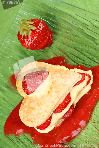 Image of Heart shaped strawberry and custard millefeuille