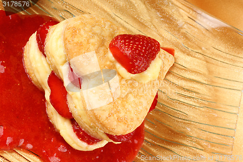 Image of Heart shaped strawberry and custard millefeuille