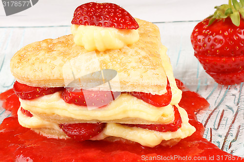 Image of Heart shaped strawberry and custard millefeuille