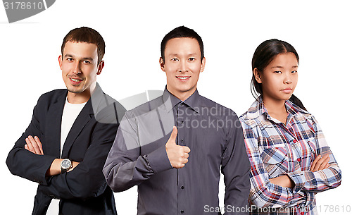 Image of Asian team and Businessman In Suit