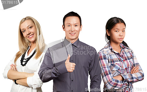 Image of Asian team and businesswoman with crossed hands