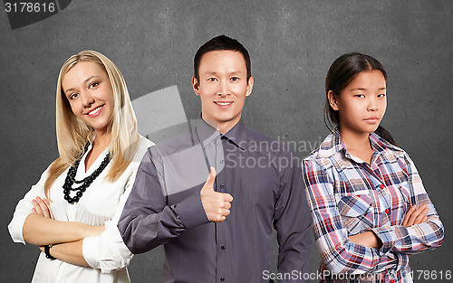 Image of Asian team and businesswoman with crossed hands