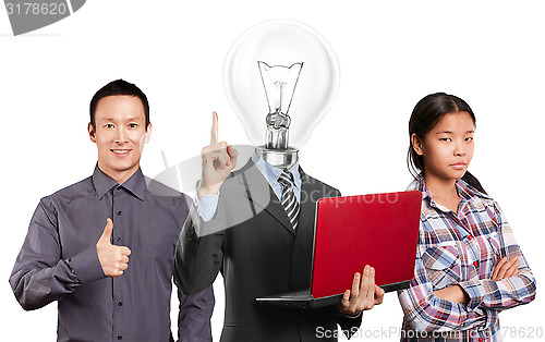 Image of Asian team and Lamp Head Man And Business Team 