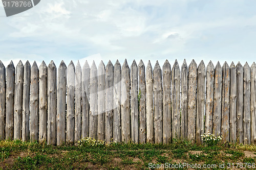 Image of Fence log with flowers