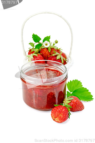 Image of Jam strawberry with basket of berry