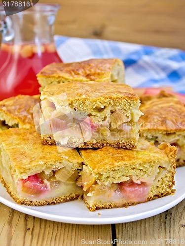 Image of Pie rhubarb in plate and juice on board