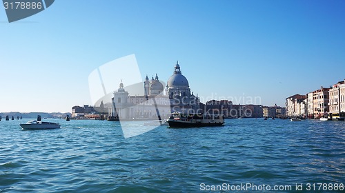 Image of Motorboat is sailing on Grand Canal in Venice, Italy 
