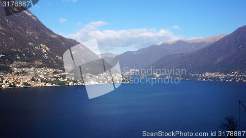 Image of Lake Como and Menaggio town on shore.