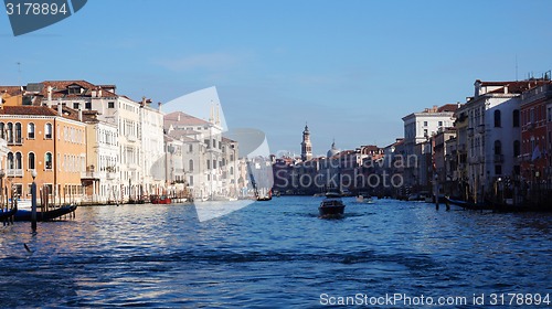 Image of Motorboat is sailing on Grand Canal in Venice, Italy 