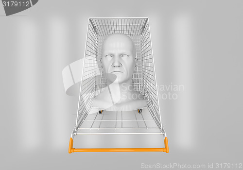 Image of Man\'s head in the shopping cart