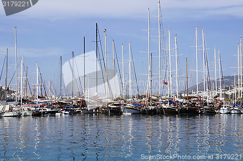 Image of Boats and yachts at sea port in Bodrum