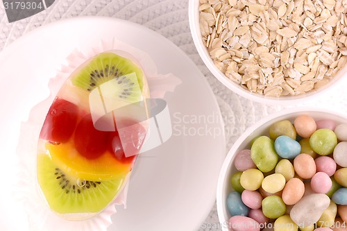 Image of sweet cake on white plate 