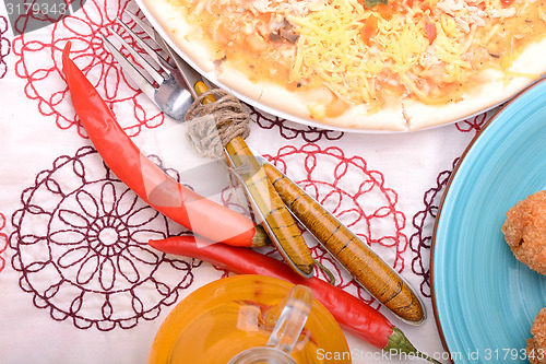 Image of Beef pizza with red pepper