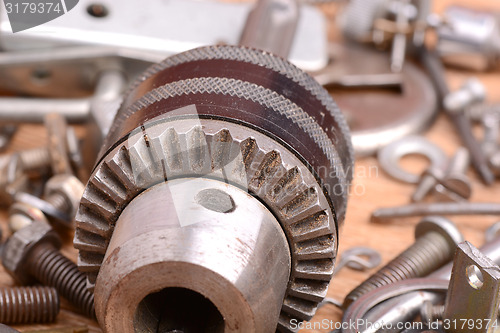 Image of old bolts, screws and metal details, close up