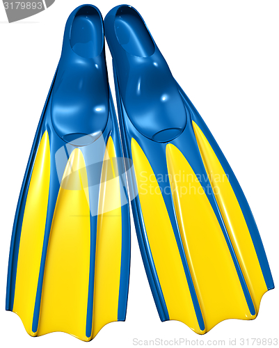 Image of swim fins with blue rubber and yellow plastic