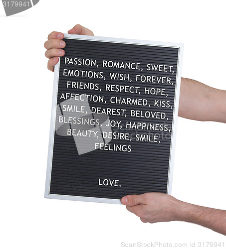 Image of Love concept in plastic letters on very old menu board