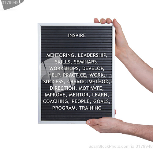 Image of Inspire concept in plastic letters on very old menu board