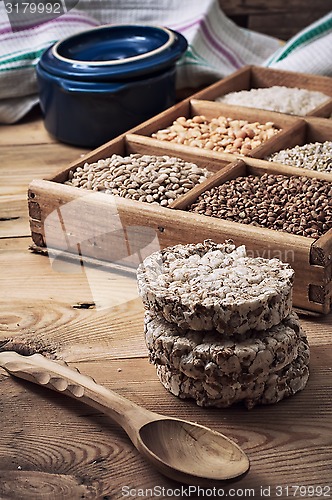 Image of cereals in a wooden box in rustic style