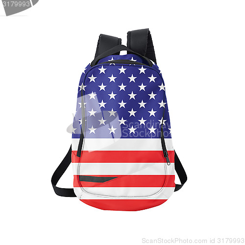 Image of American flag backpack isolated on white