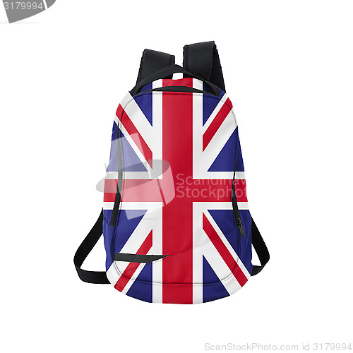 Image of UK flag backpack isolated on white