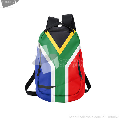 Image of South Africa flag backpack isolated on white