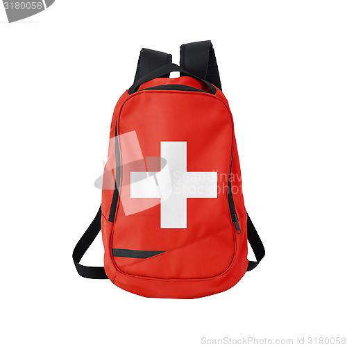 Image of Switzerland flag backpack isolated on white