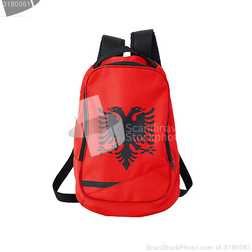 Image of Albania flag backpack isolated on white