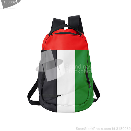 Image of Arab Emirates flag backpack isolated on white