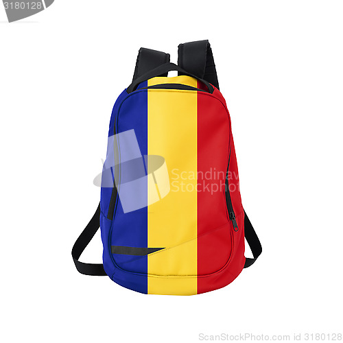 Image of Romania flag backpack isolated on white