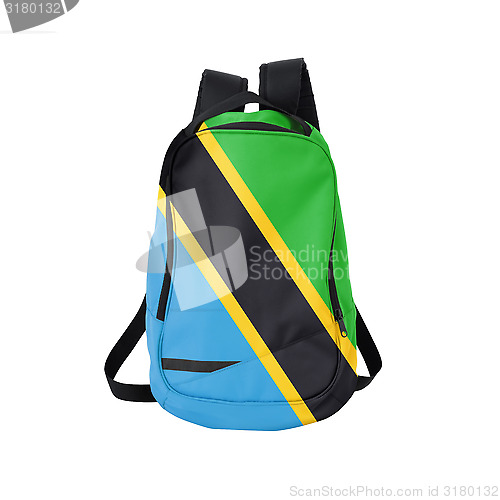 Image of Tanzania flag backpack isolated on white