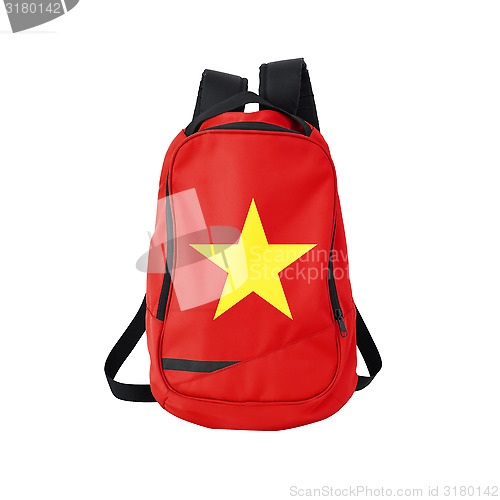 Image of Vietnam flag backpack isolated on white