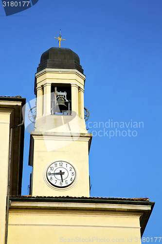 Image of turbigo old    wall  and church tower bell sunny day 