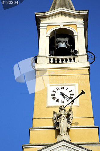 Image of in cislago old abstract    italy   the   wall  and church tower 