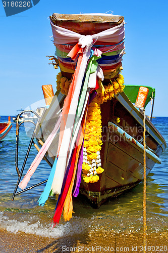 Image of boat prow asia in the  bay  kho tao isle white  