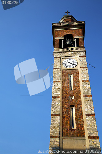 Image of in gorla  old abstract     wall  and church tower bell sunny day