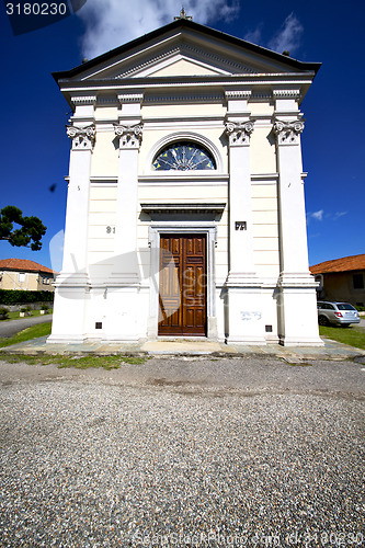 Image of  church  in  the sumirago old   closed brick tower sidewalk 