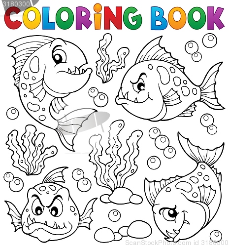 Image of Coloring book piranha fishes theme 1