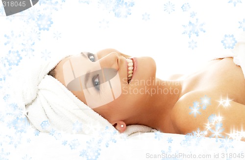 Image of happy spa with snowflakes