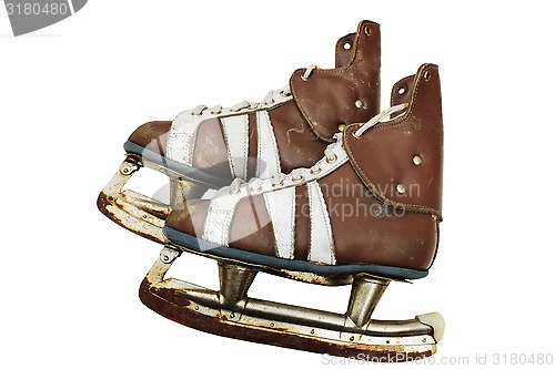 Image of vintage pair of mens  ice skates on white 