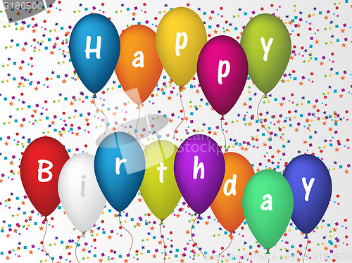 Image of Birthday greeting card with confetti and ballons