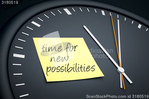 Image of clock with sticky note