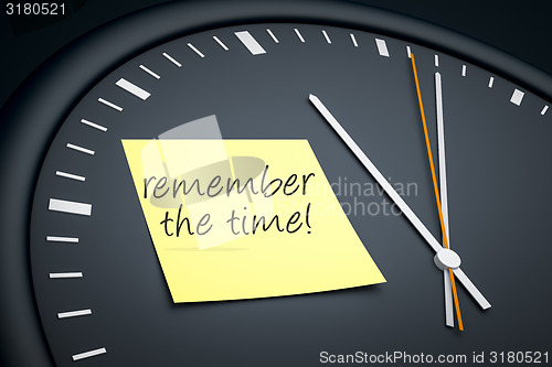 Image of clock with sticky note