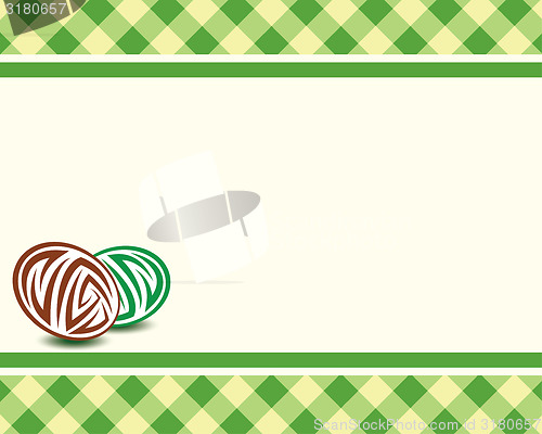 Image of Vector frame with eggs on a plaid background. Easter