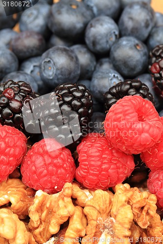 Image of raspberries, blackberries, strawberries summer background