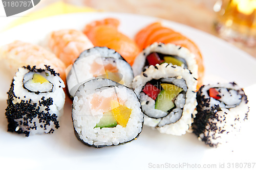 Image of selection of different types of sushi